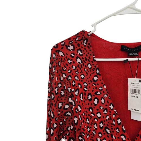Sanctuary Women's Red Emma Cheetah Print Wrap Around Dress Sz XL - Picture 2 of 10